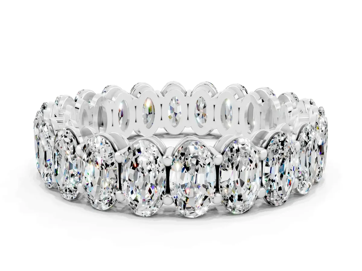 Oval Cut Moissanite Eternity Band with Shared Prong Setting Silver