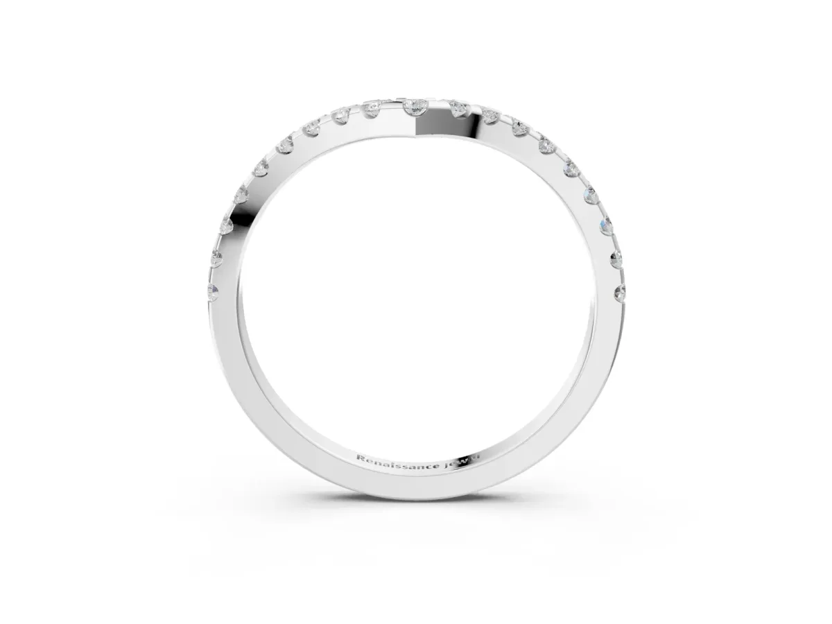 Pavé Round Diamond Chevron Band with Shared Prong Setting Platinum