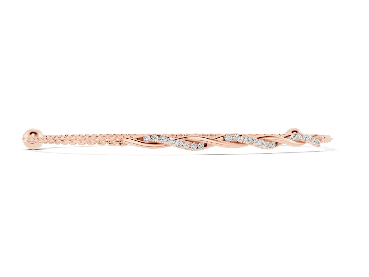 Twisted Diamond Round-Cut Cable Chain Bracelet with Bezel Setting Rose gold