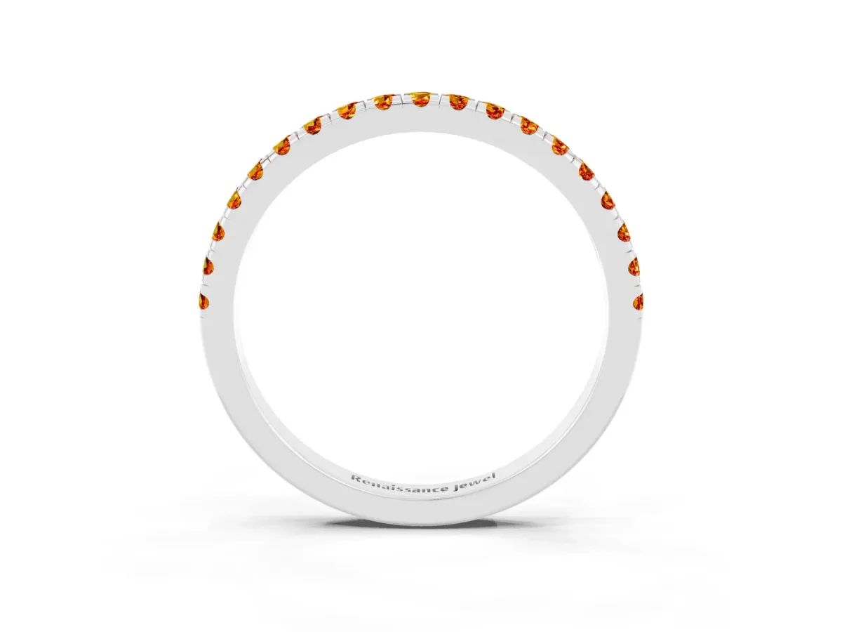 Pavé Round Citrine Half Eternity Band with Shared Prong Setting Silver