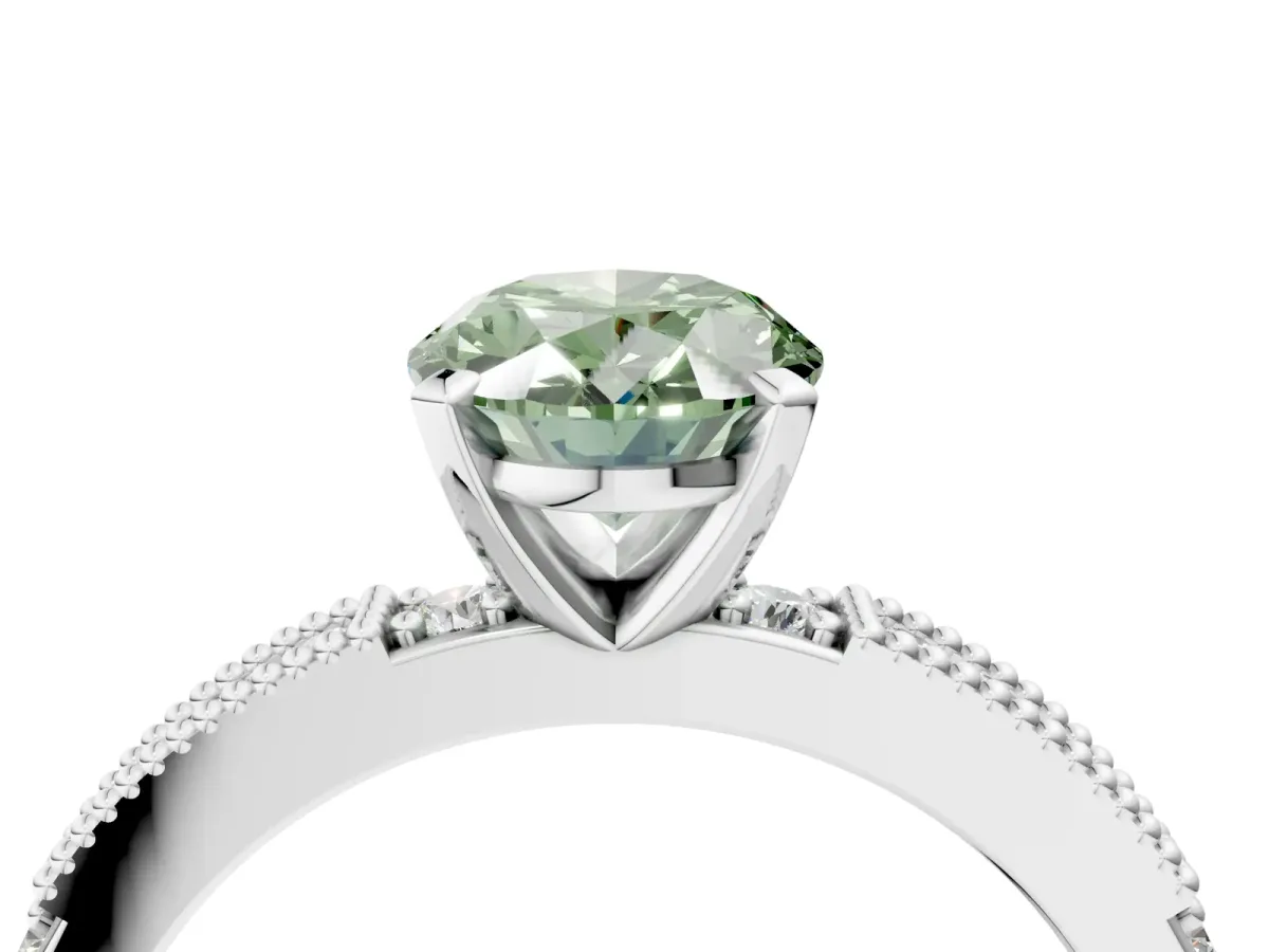 Fancy Green Oval Cut Solitaire with Pavé Band and Four-Prong Setting Platinum