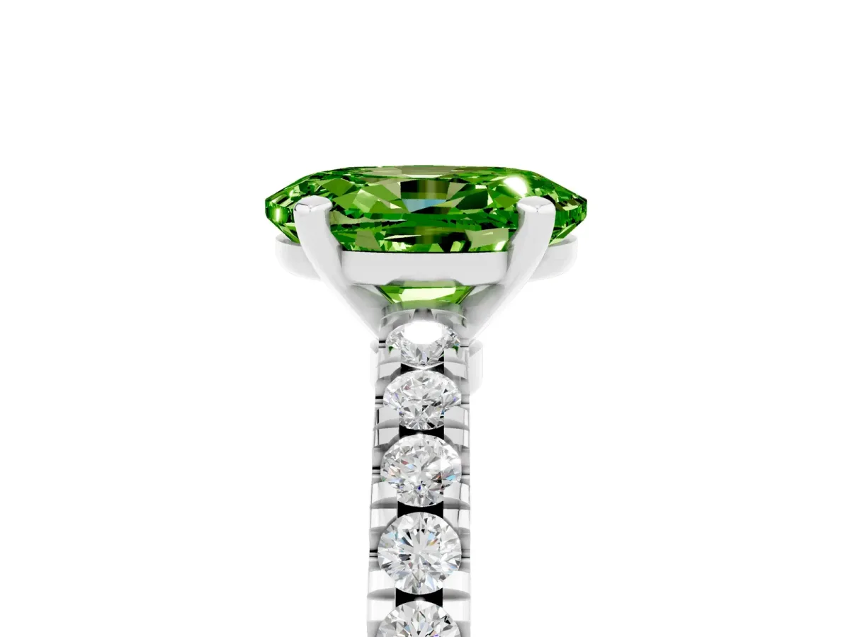 Oval Cut Solitaire Peridot with Pavé Band and Four-Prong Setting Platinum