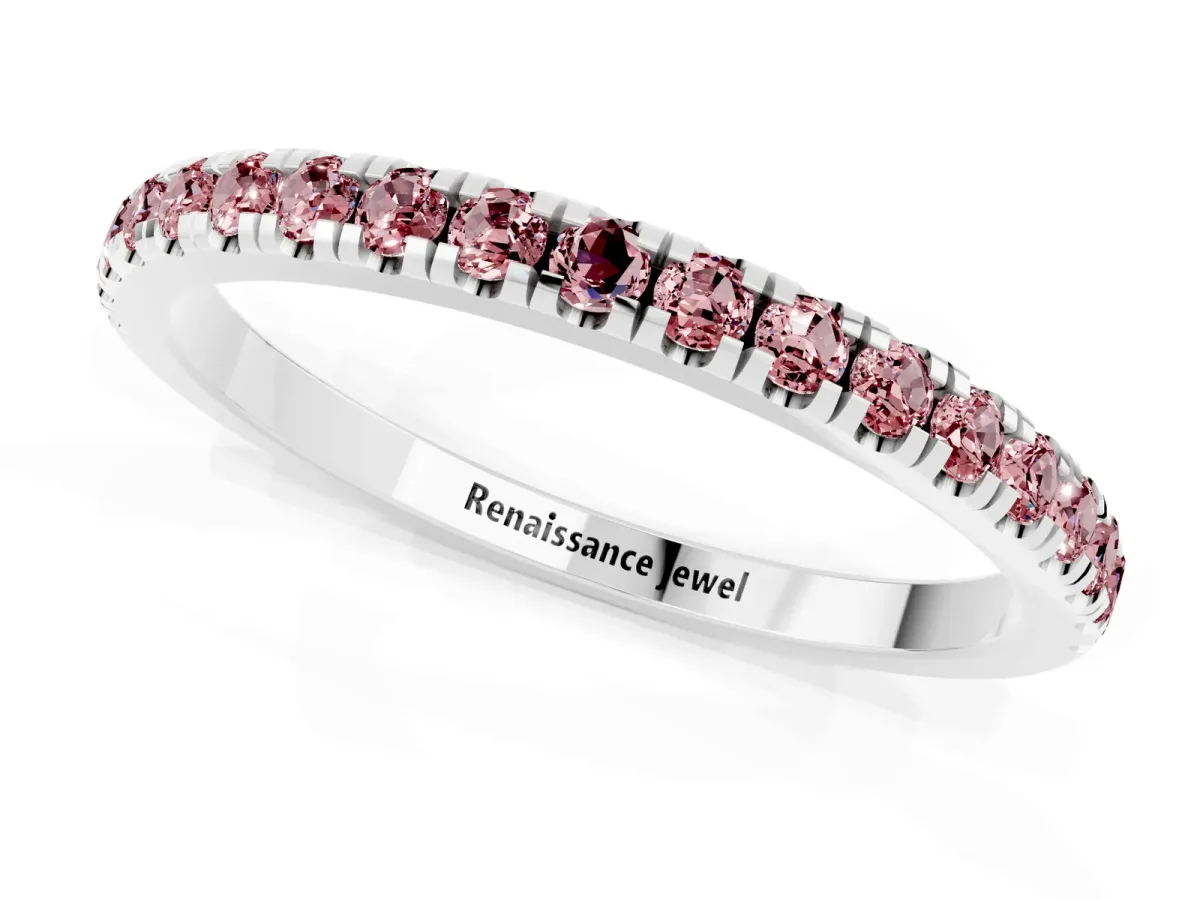 Pavé Round Morganite Half Eternity Band with Shared Prong Setting Platinum