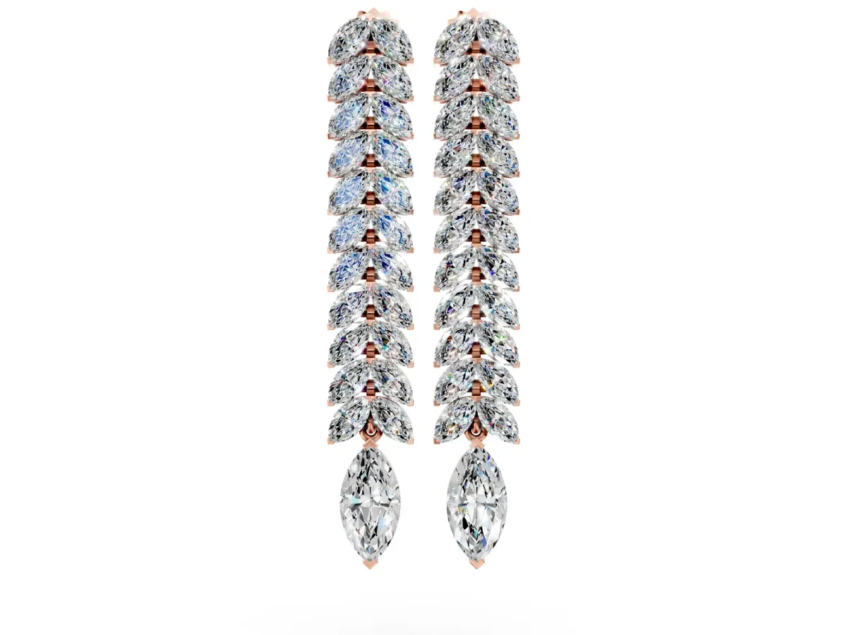 Marquise Diamond Double Row Dangle Earrings Rose gold