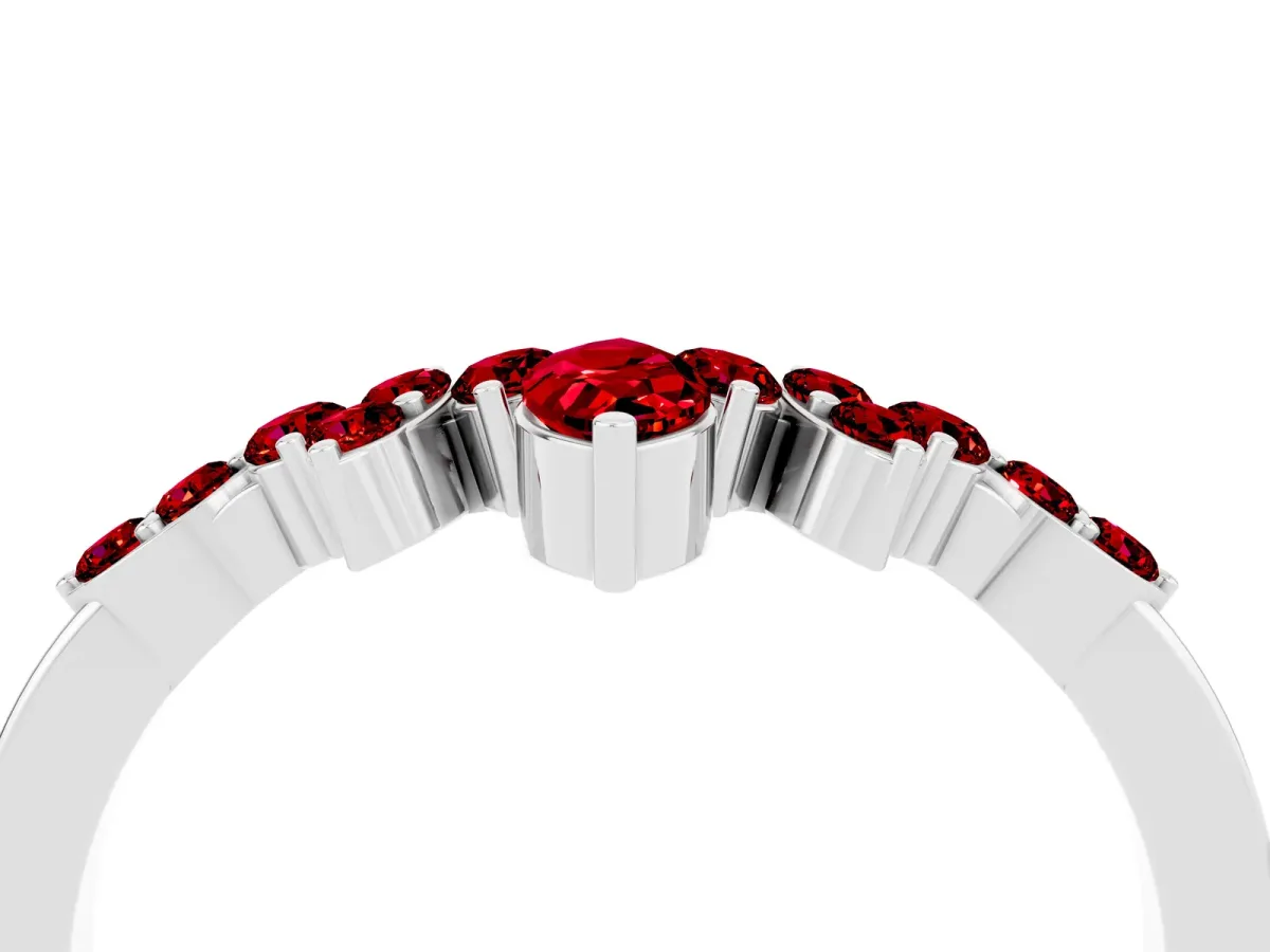 Marquise and Round Ruby Chevron Band with Prong Setting Platinum