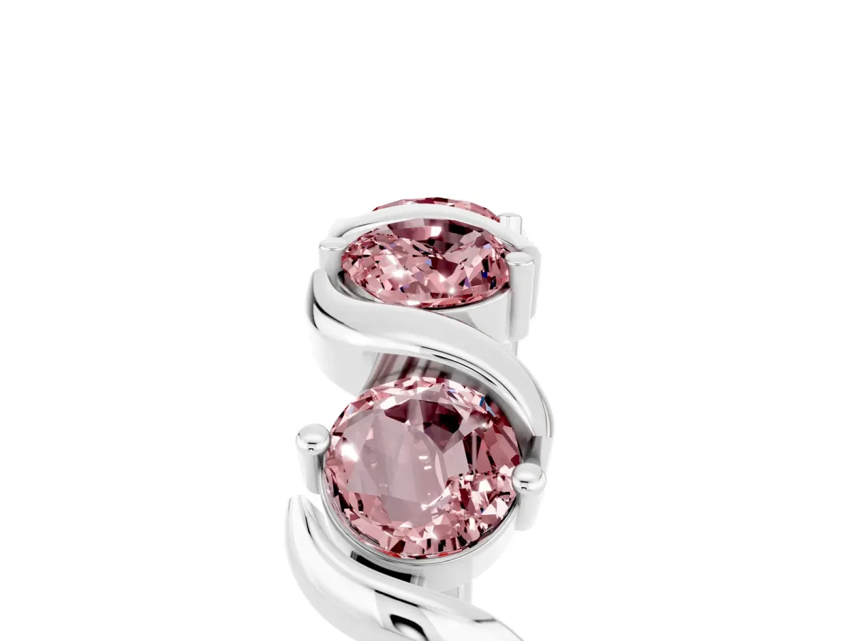 Six-Stone Round Morganite Wave Band with Shared Prong Setting Silver