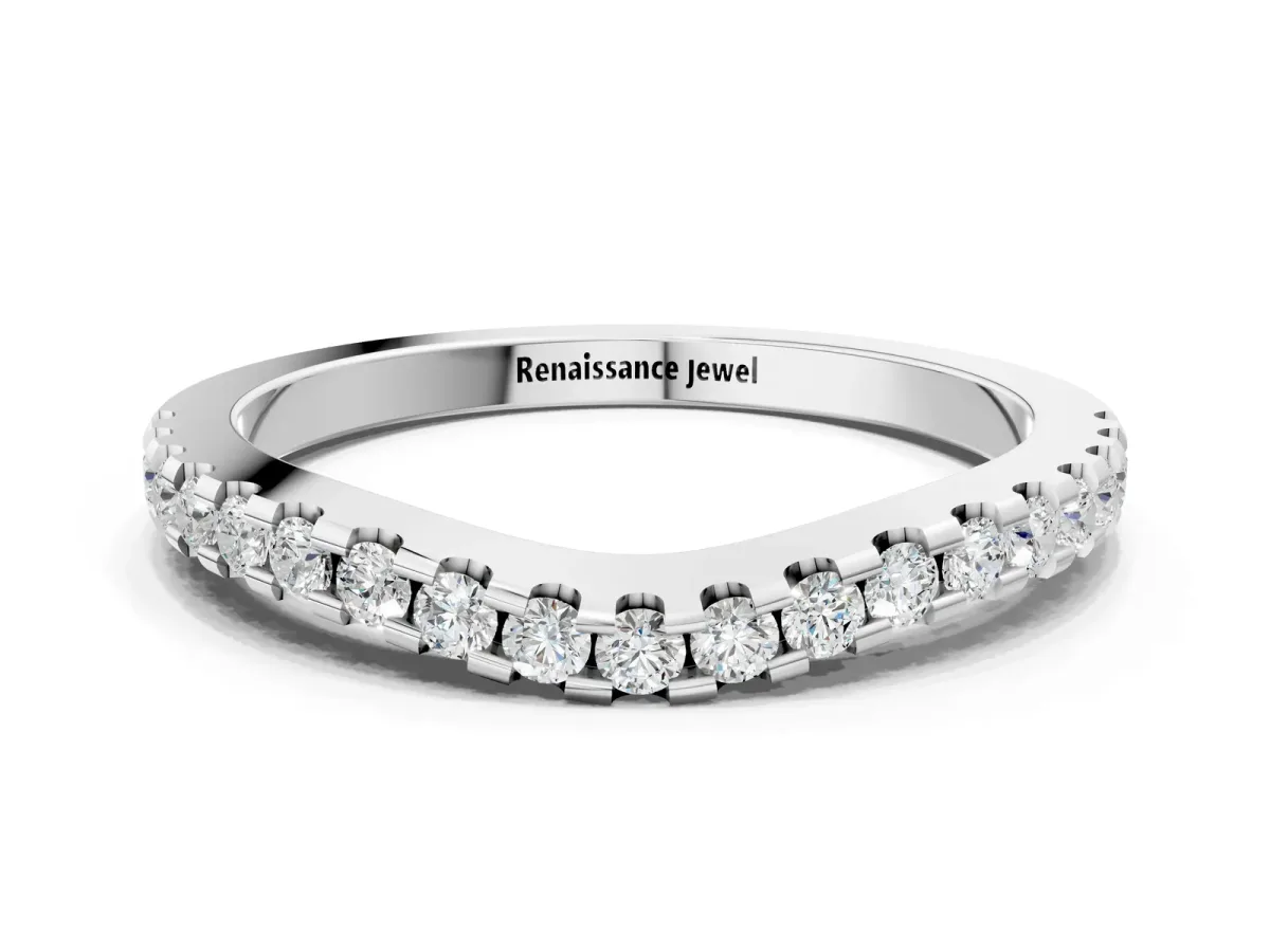 Pavé Round Diamond Curved Wedding Band Platinum