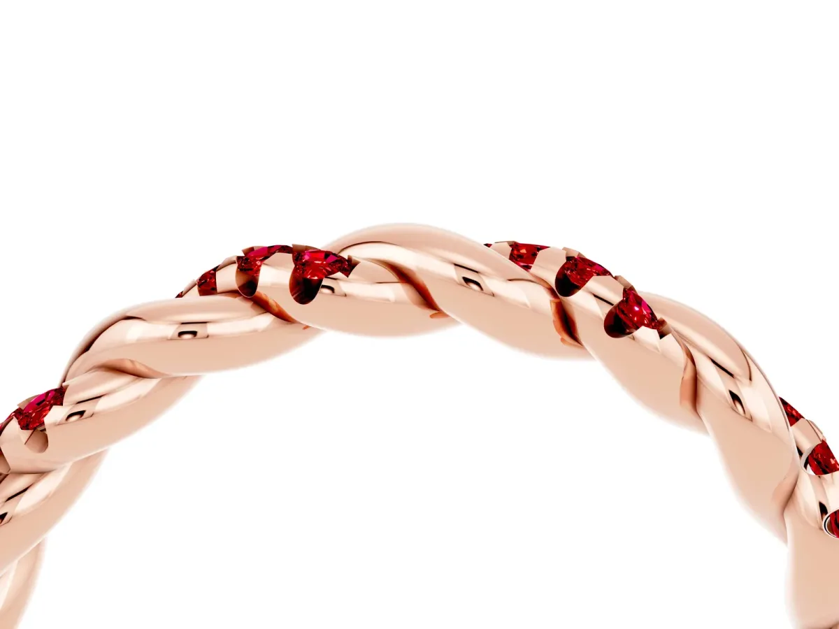 Twisted Pavé Round Ruby Eternity Band Rose gold