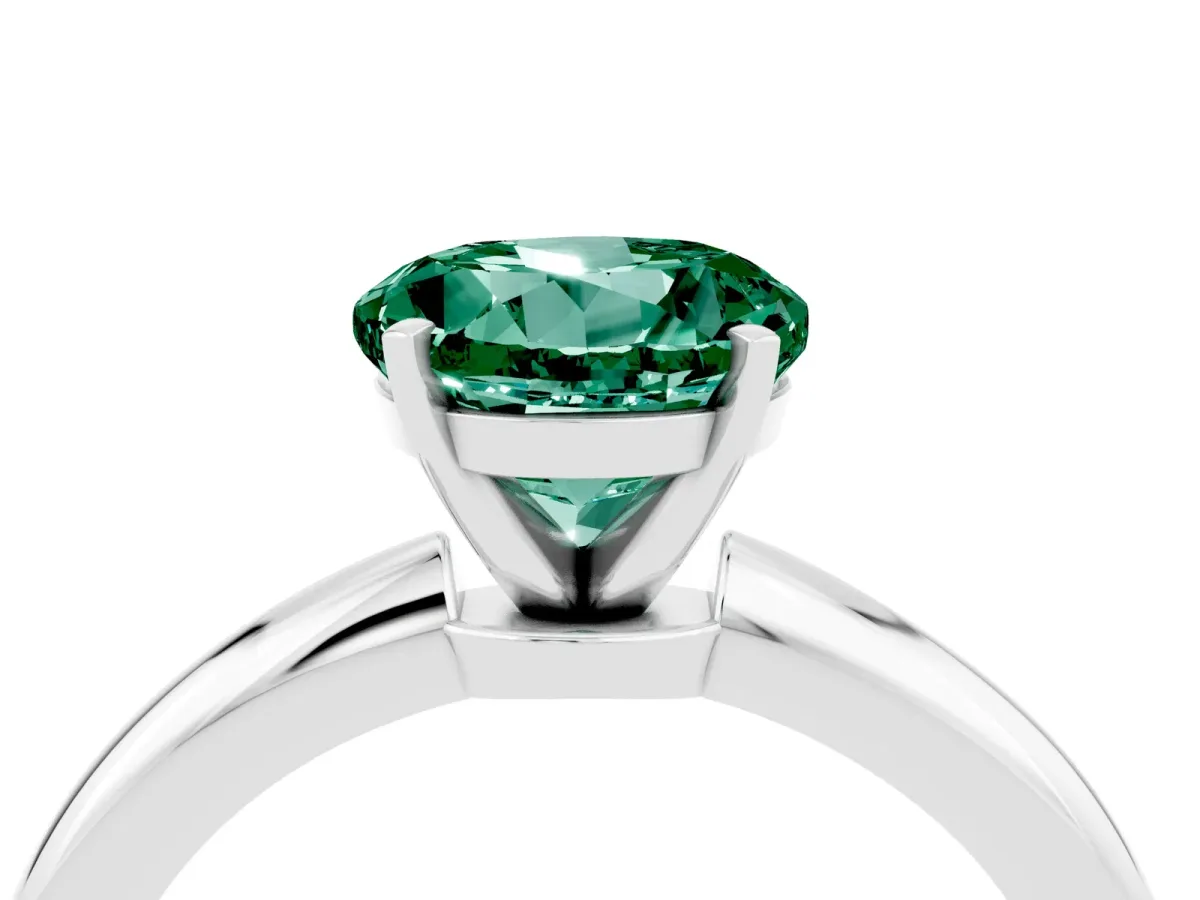 Round Cut Green Sapphire Solitaire Ring with Six-Prong Setting and Classic Band Silver