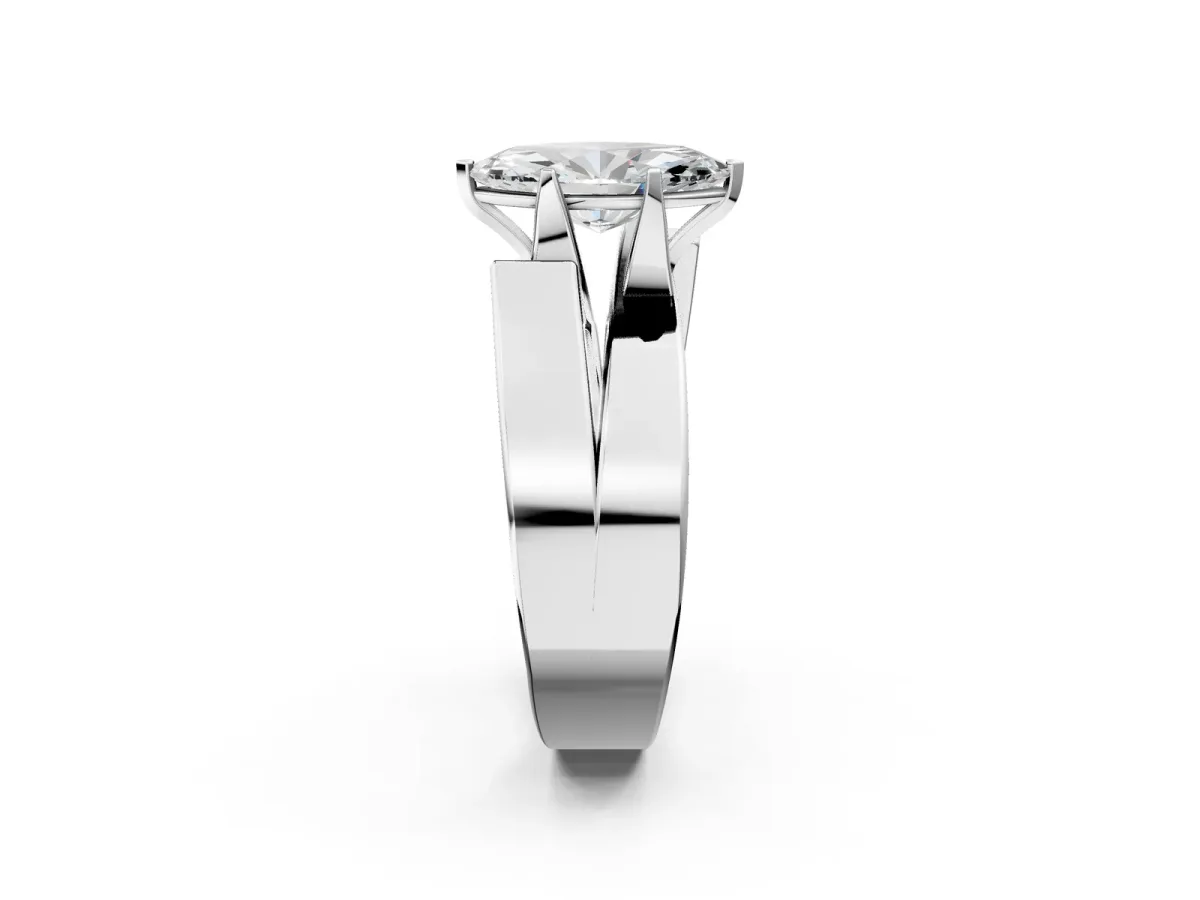Modern Tension Set Marquise Cut Diamond Solitaire Wide Band Ring Silver