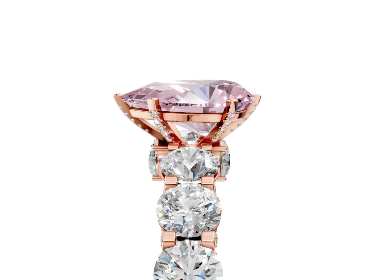 Fancy Pink Pear Cut Diamond Side Stone Engagement Ring with Four-Prong Setting Rose gold