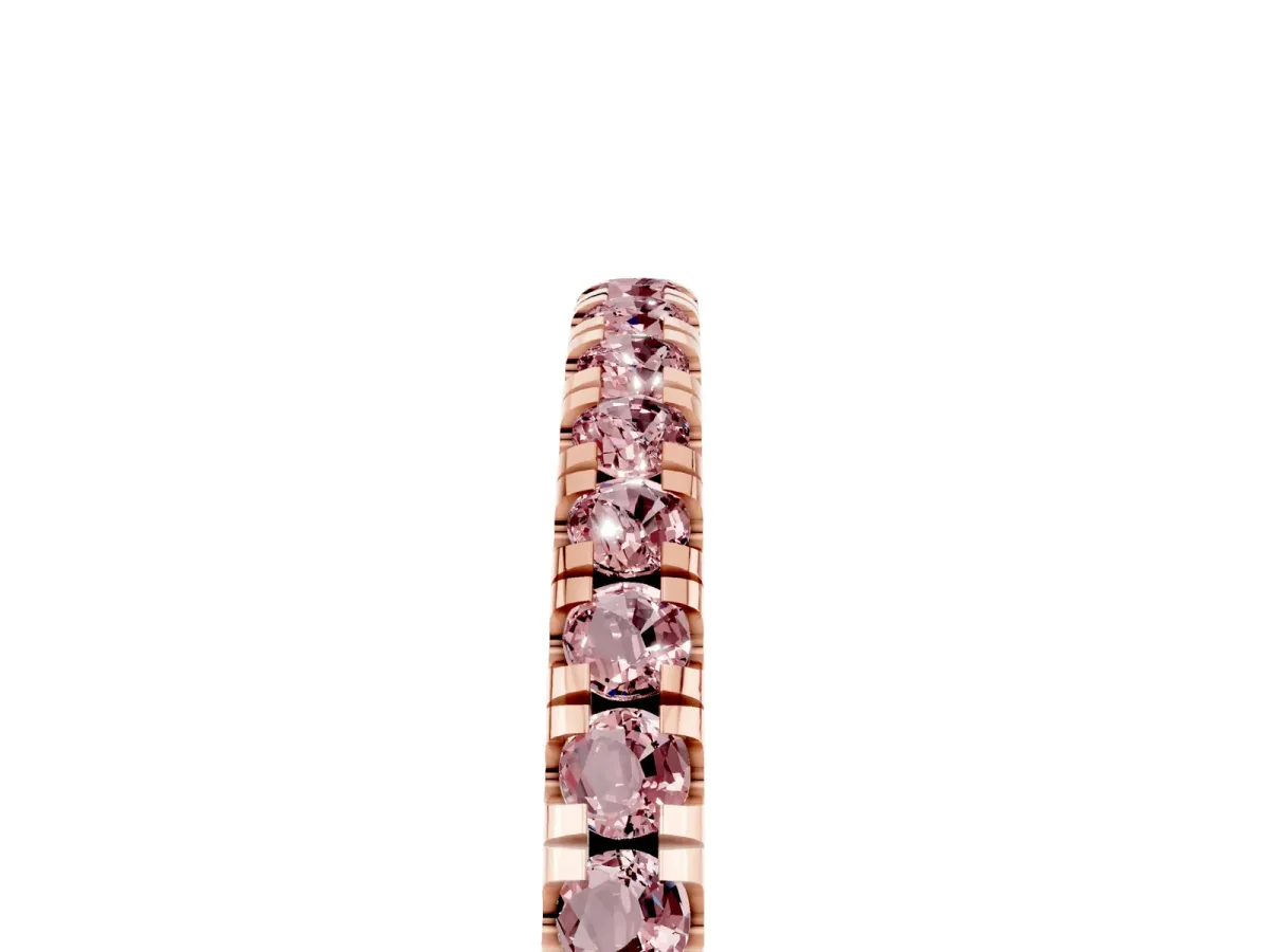 Pavé Round Morganite Half Eternity Band with Shared Prong Setting Rose gold