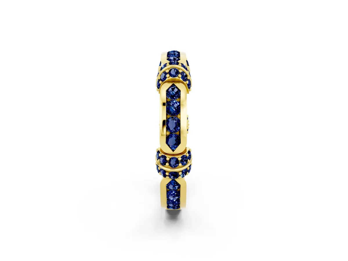 Pavé Round Blue Sapphire Link Band with Bezel Setting Yellow gold