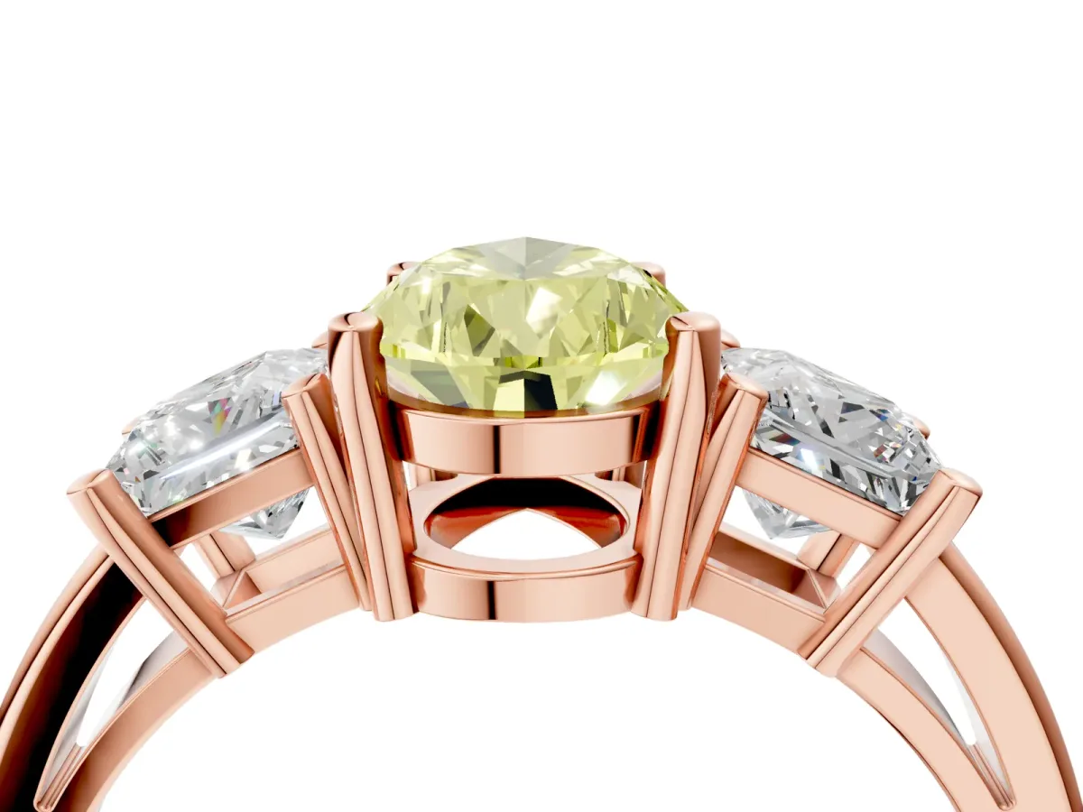 Fancy Yellow Three-Stone Pear Cut Cut Solitaire Ring with Prong Setting Rose gold