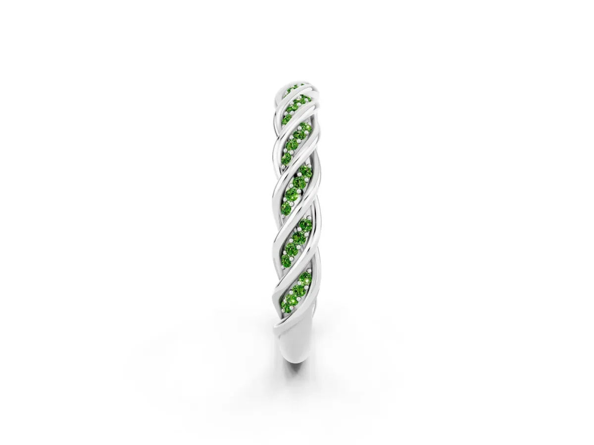 Twisted Pavé Round Peridot Eternity Band with Shared Prong Setting Platinum