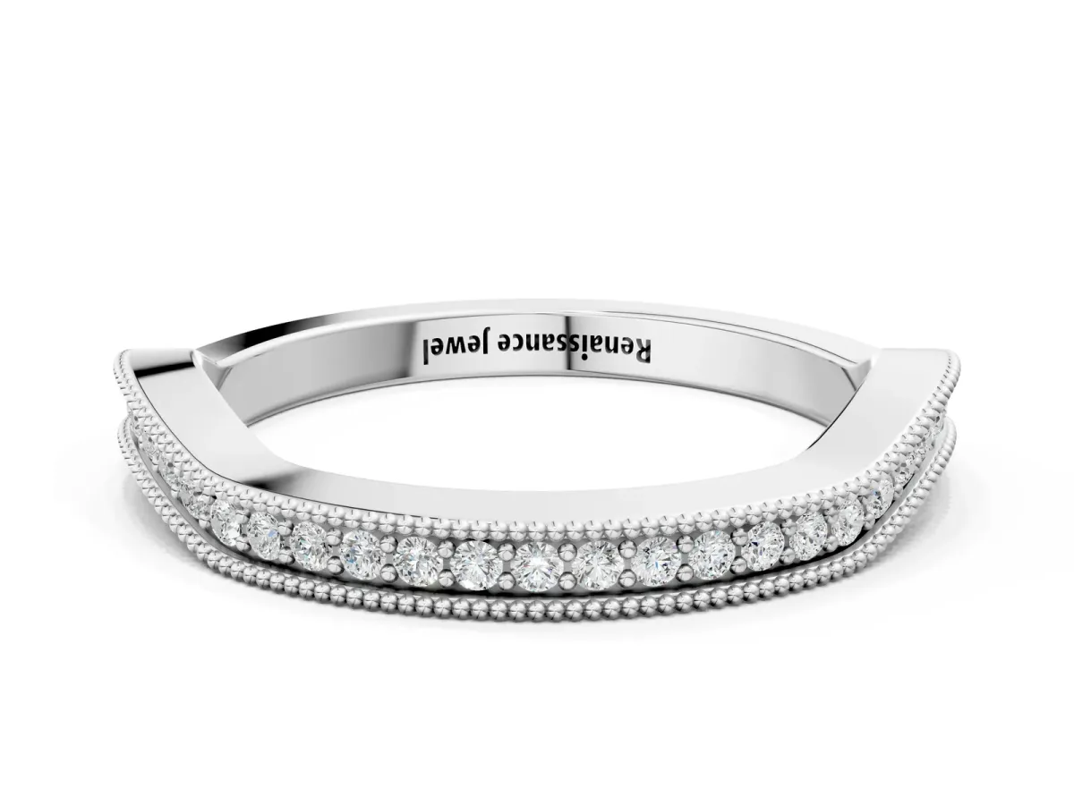 Milgrain Channel-Set Round Diamond Contour Band Platinum