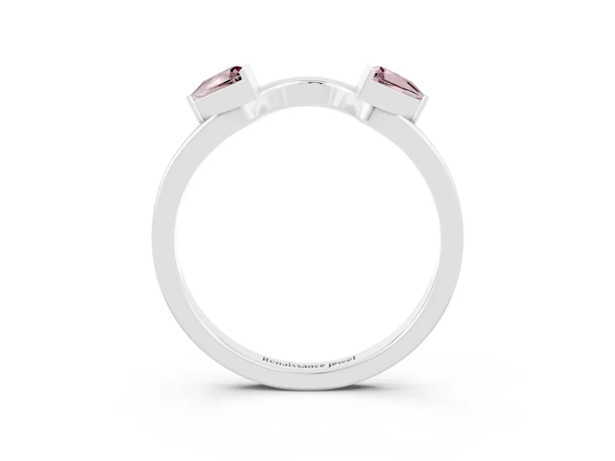 Trillion Morganite Open Band Ring with Bezel Setting Platinum