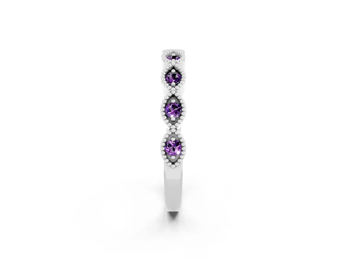 Milgrain Marquise Amethyst Half Eternity Band with Bezel Setting White gold