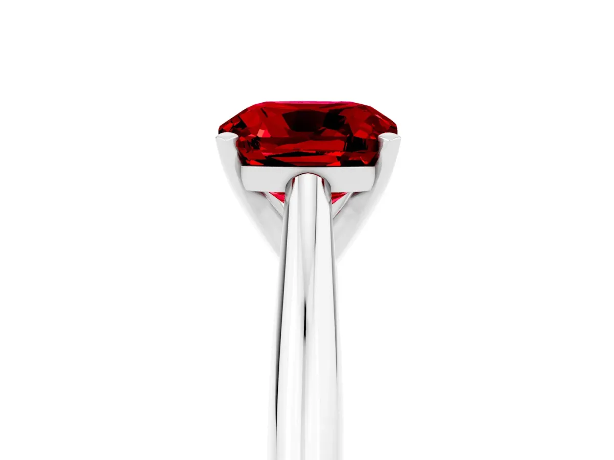 Cushion Cut Ruby Solitaire Engagement Ring with Cathedral Setting and Four-Prong Mount White gold