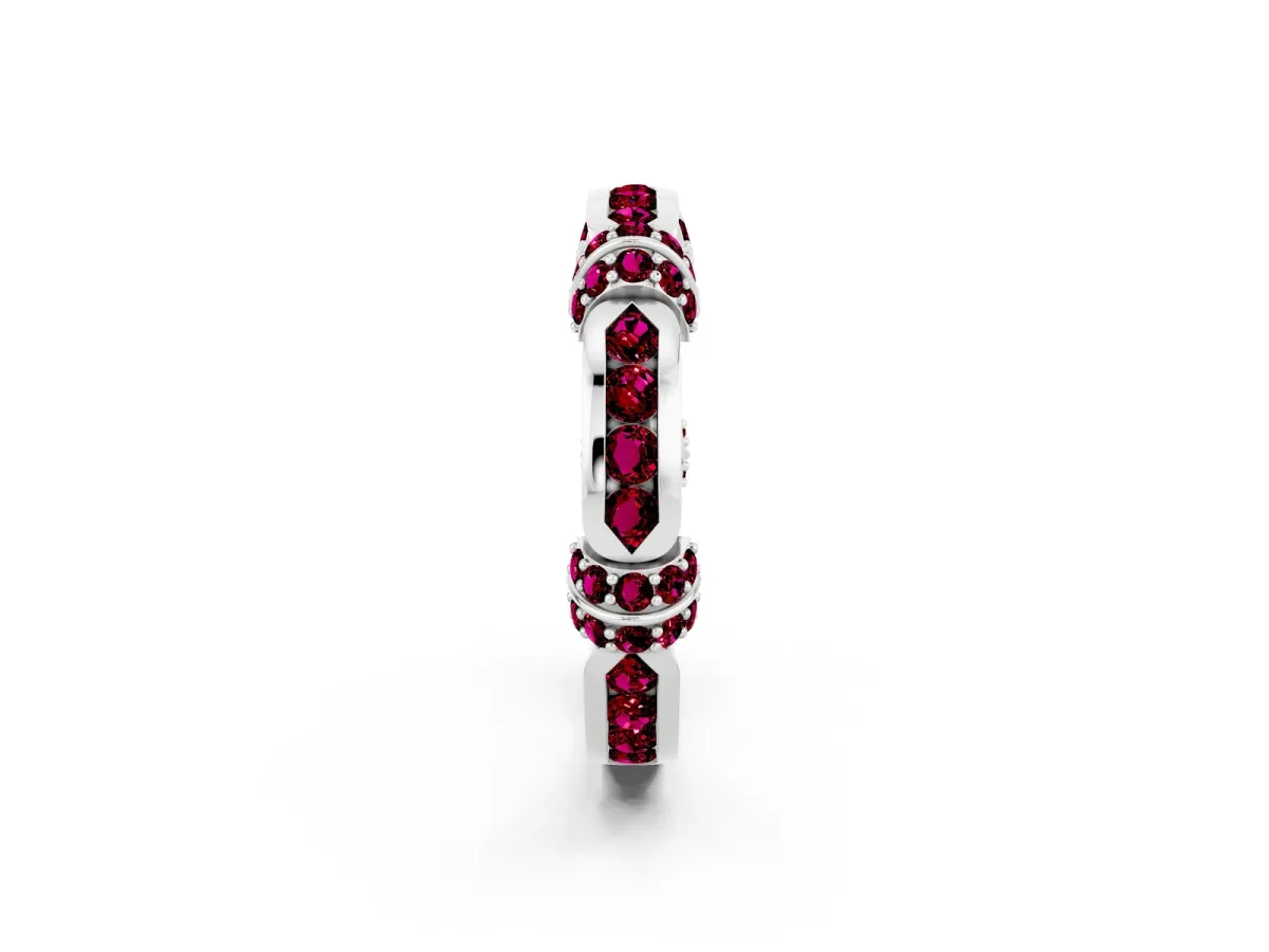 Pavé Round Garnet Link Band with Bezel Setting Platinum