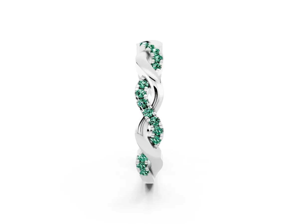 Pavé Round Green Sapphire Twist Eternity Band with Shared Prong Setting Silver