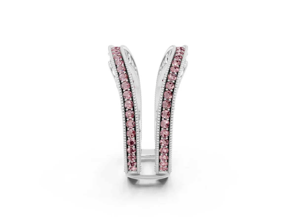 Round Morganite Milgrain Eternity Band with Channel Setting White gold