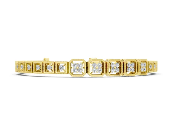 Round Diamond Tennis Bracelet with Milgrain Bezel Setting Yellow gold
