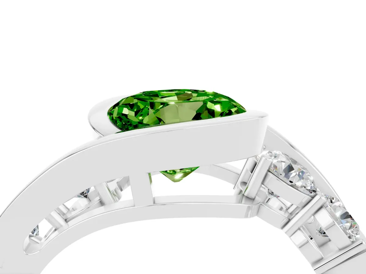 Bezel Set Round Cut Peridot Bypass Ring with Round Accents Platinum