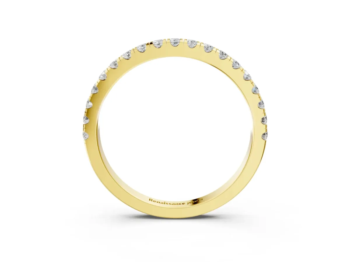 Round Diamond Classic Half Eternity Band with Shared Prong Setting Yellow gold