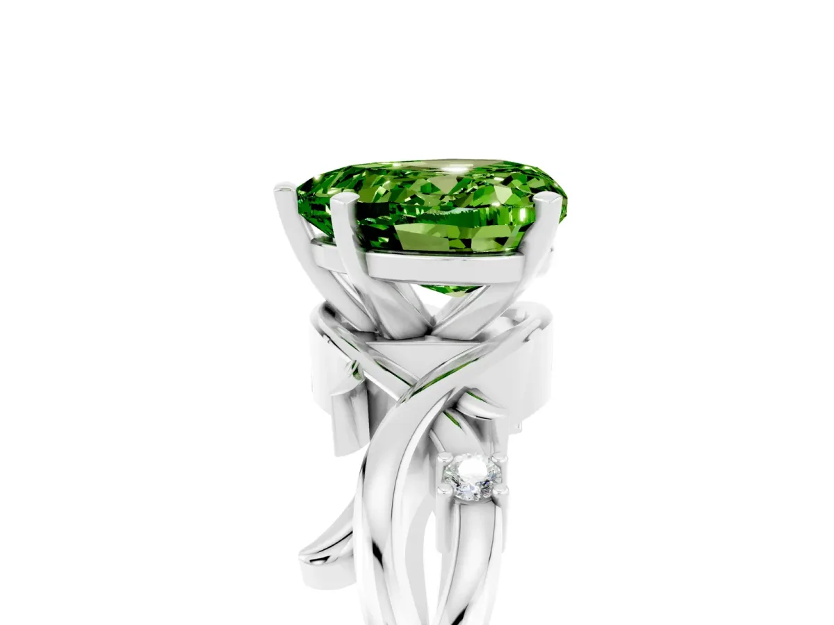 Heart Cut Peridot Solitaire Ring with Twisted Band and Prong Setting Silver