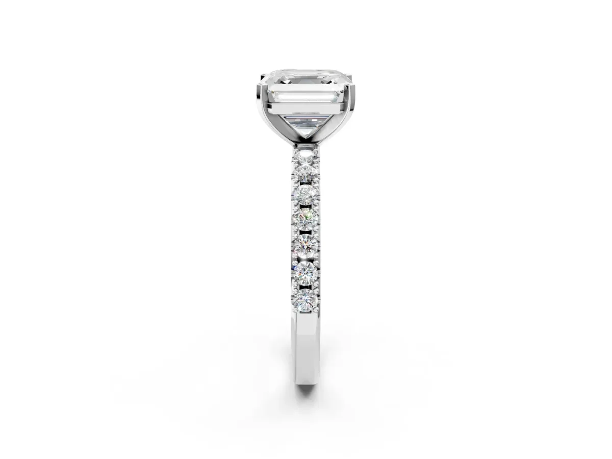Asscher Cut Diamond Solitaire Pavé Band with Four-Prong Setting Silver