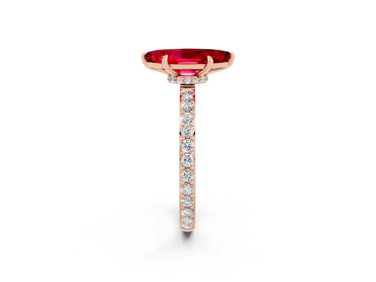 Marquise Cut Ruby Solitaire Engagement Ring with Pavé Band and Four-Prong Setting Rose gold