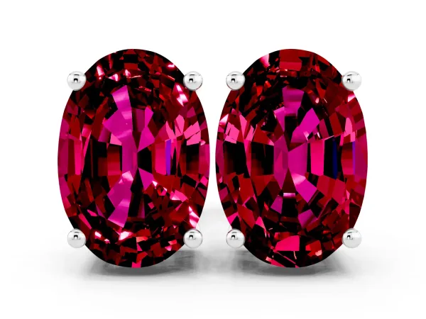 Oval Cut Garnet Stud Earrings Platinum