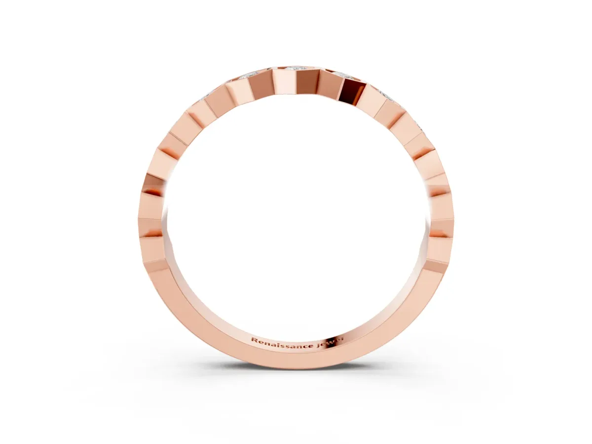 Hexagon Pave Diamond Eternity Band with Bezel Setting Rose gold
