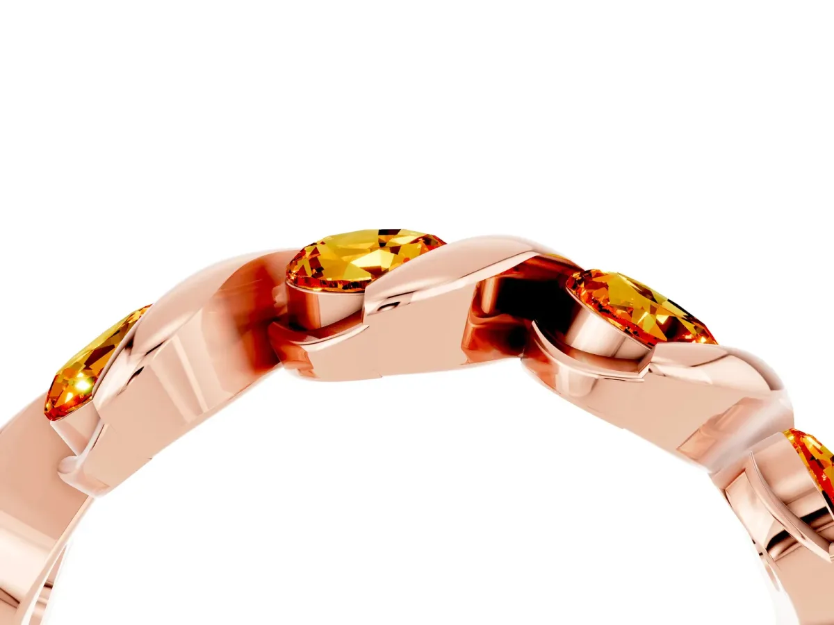 Round Citrine Wave Band with Channel Setting and Shared Prongs Rose gold