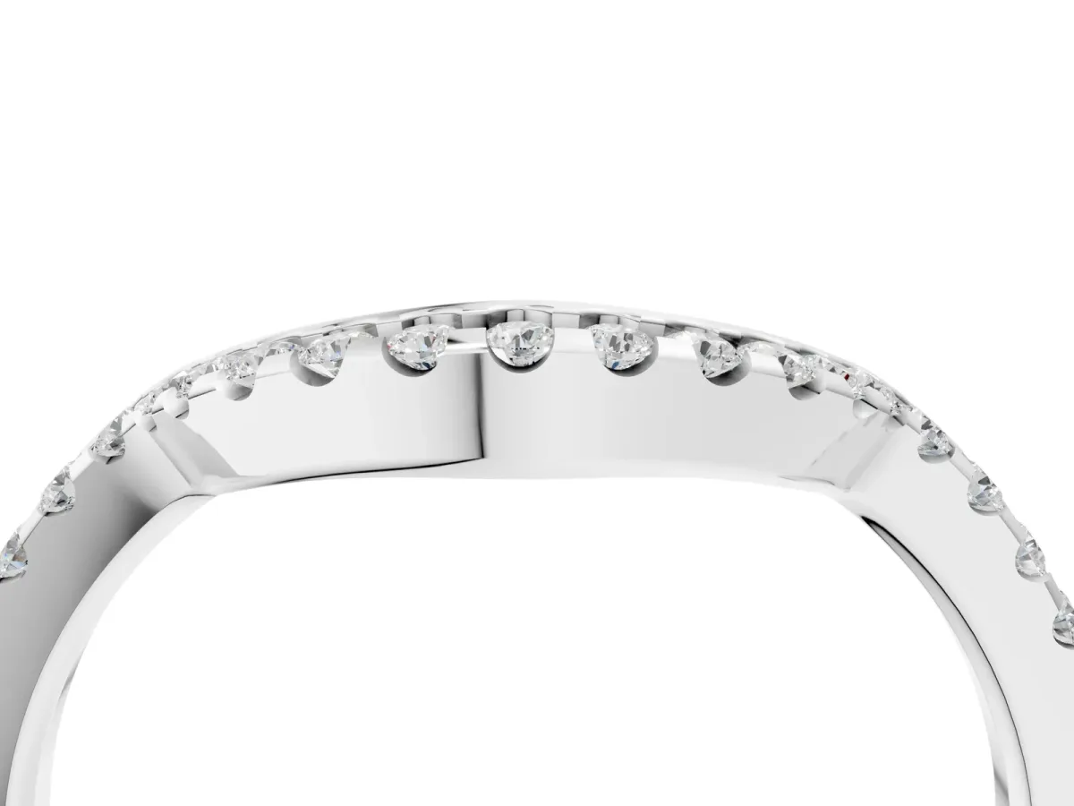 Pavé Round Diamond Contour Band with Shared Prong Setting Silver