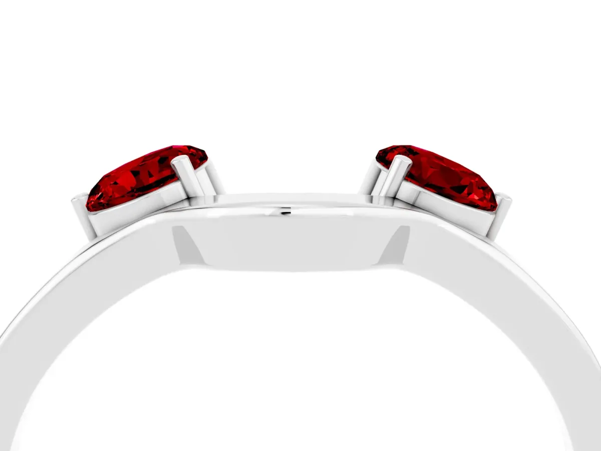Dual Round Ruby Open Band Ring with Prong Setting Silver