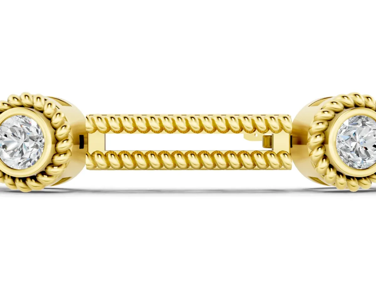 Round Bezel Set Diamond Rope Chain Bracelet Yellow gold