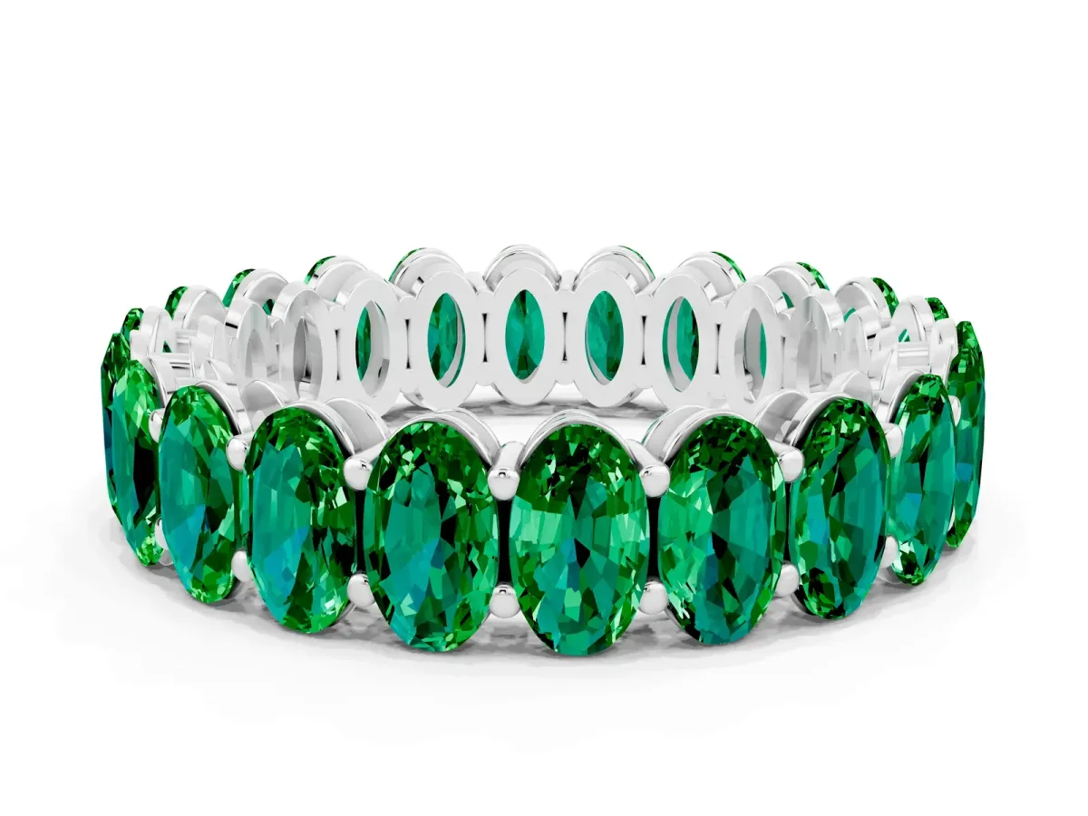 Oval Cut Emerald Eternity Band with Shared Prong Setting Silver