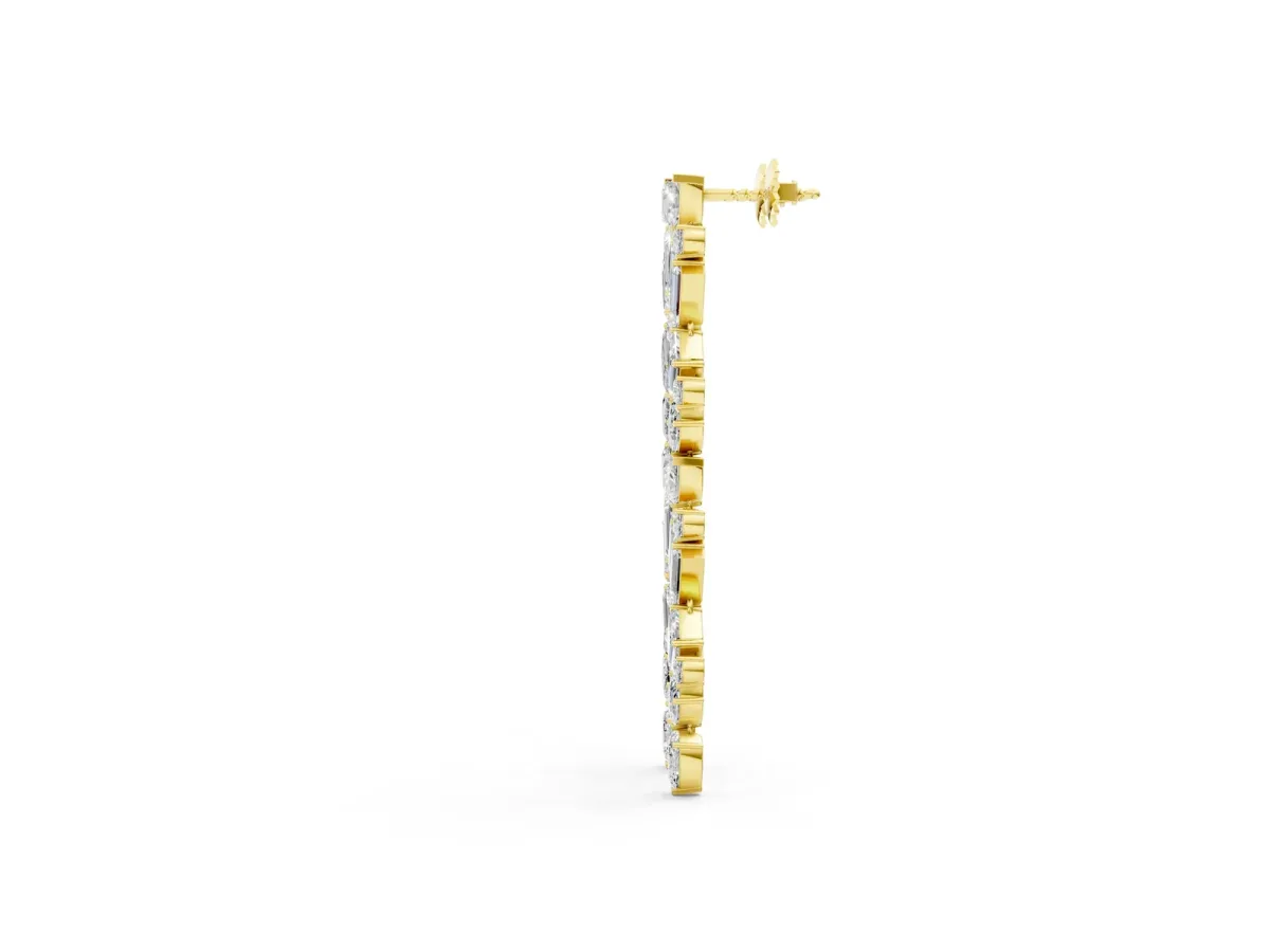 Pear, Emerald, and Round Diamond Linear Drop Earrings Yellow gold