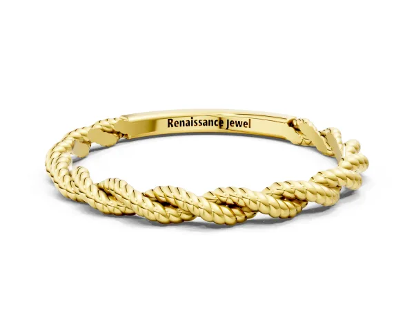 Twisted Rope Solitaire Band with Round Stone and Bezel Setting Yellow gold