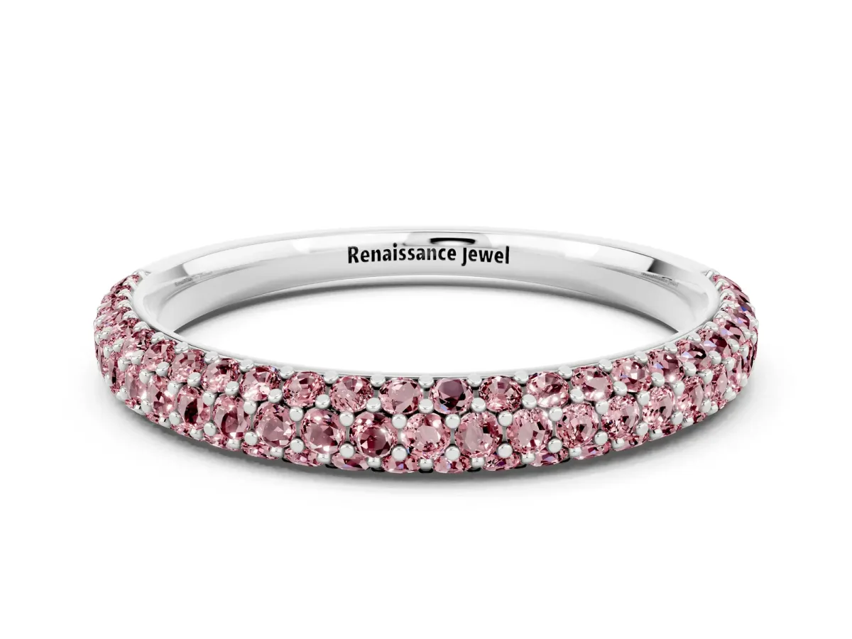 Round Morganite Pavé Eternity Band with Shared Prong Setting White gold