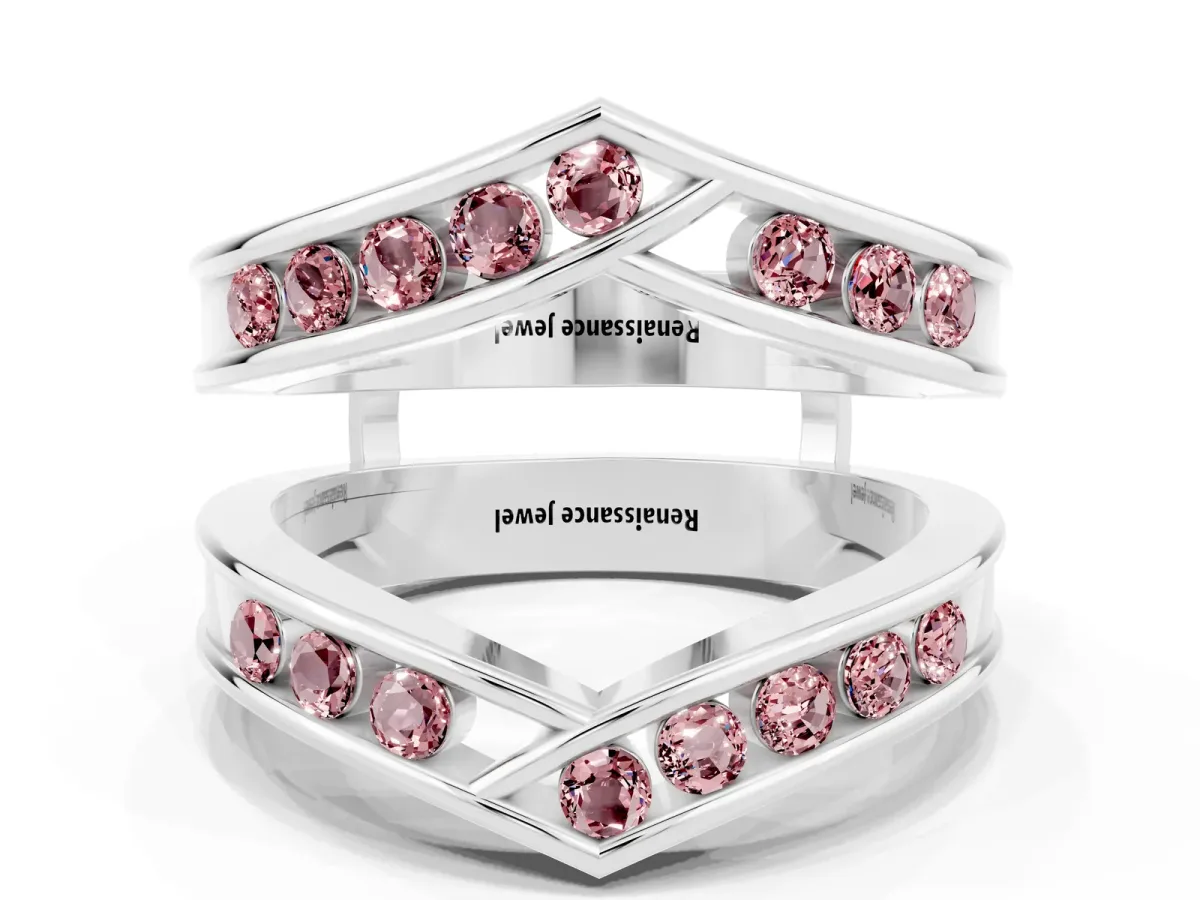 Round Morganite Channel-Set Chevron Band White gold