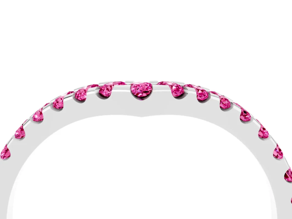 Pavé Round Pink Sapphire Chevron Band with Shared Prong Setting Silver