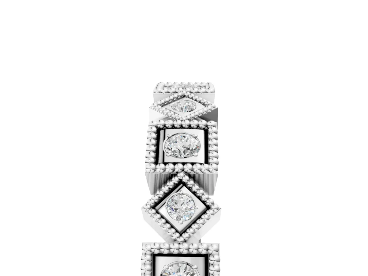 Milgrain Square Diamond Eternity Band with Bezel Setting White gold