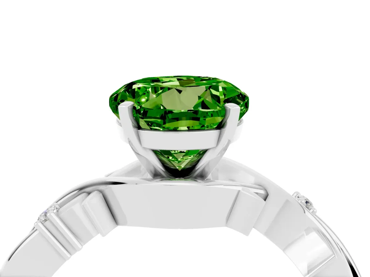 Round Cut Peridot Solitaire Ring with Twisted Band and Prong Setting Platinum