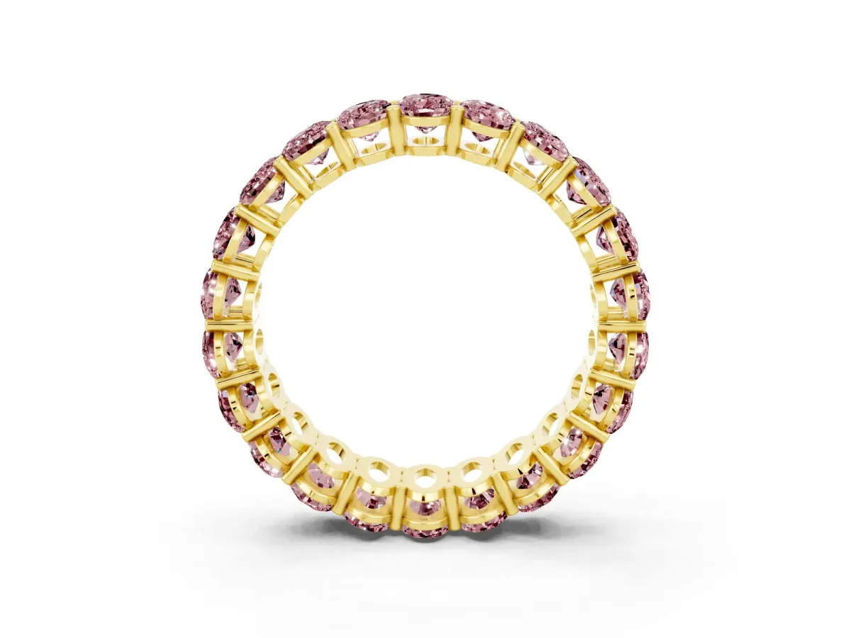 Oval Cut Morganite Eternity Band with Shared Prong Setting Yellow gold