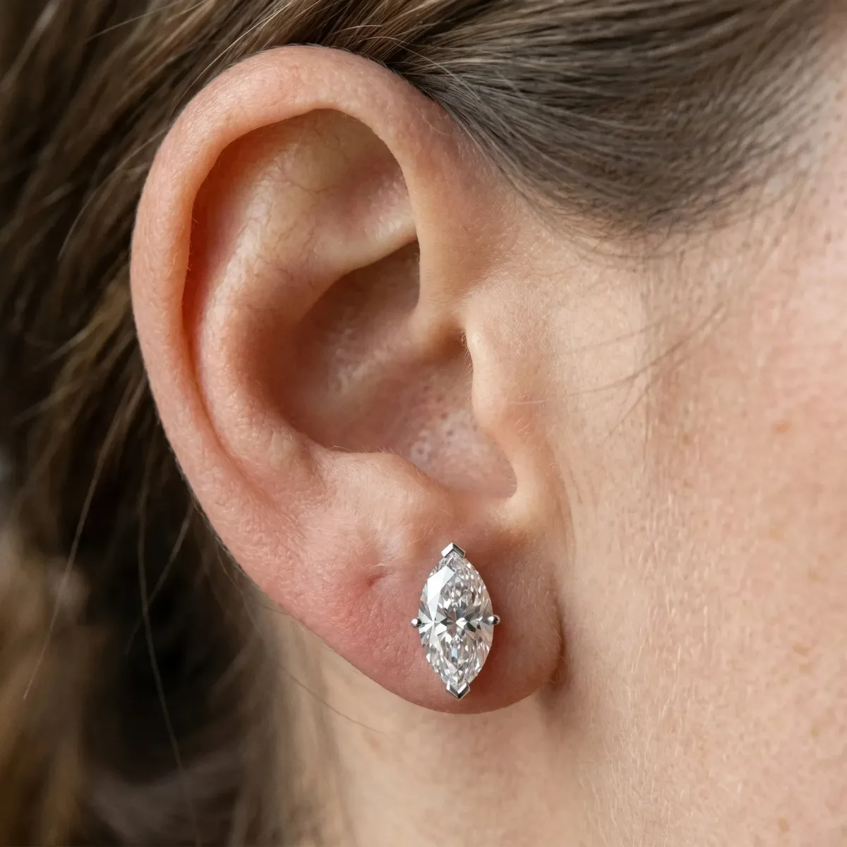 Marquise Cut Diamond Stud Earrings Silver