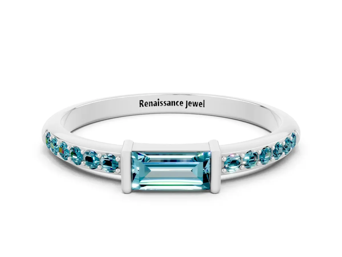 Baguette Blue Topaz Pavé Band with Bar Setting Platinum