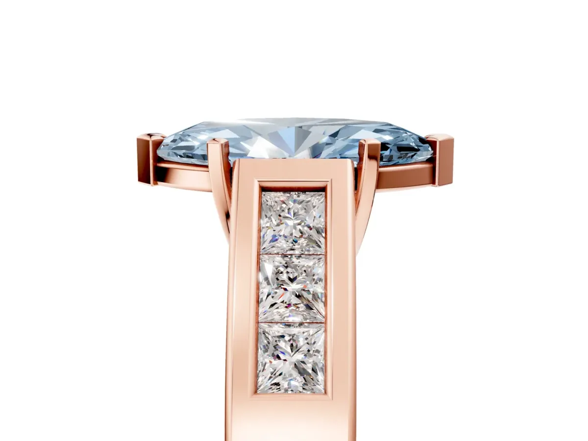 Fancy Blue Marquise Cut Cut Channel Set Solitaire Ring with Four-Prong Setting Rose gold